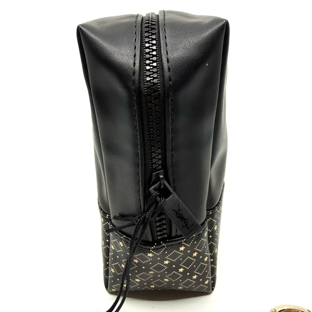 Yves Saint Laurent Black & Gold Patterned Cosmetic Pouch with Card Holder